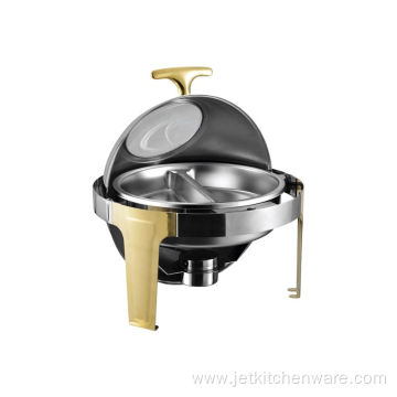 Golden Round Chaffing Dishes With Roll Up Lid